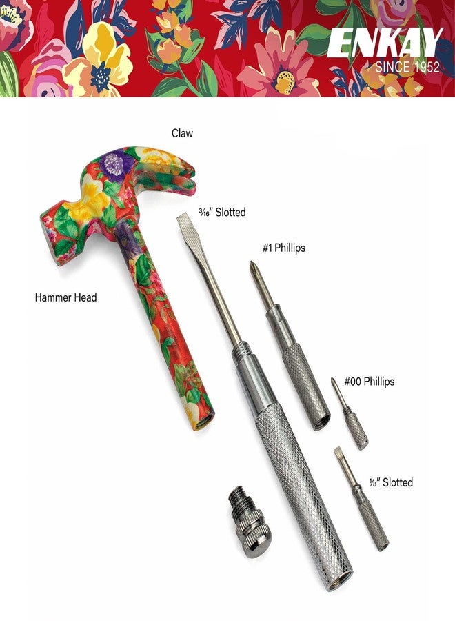 ENKAY - 6 in 1 Flower Hammer & Screwdriver, Multifunction Hammer Tool with Floral Print (Pattern 6) - Image 2