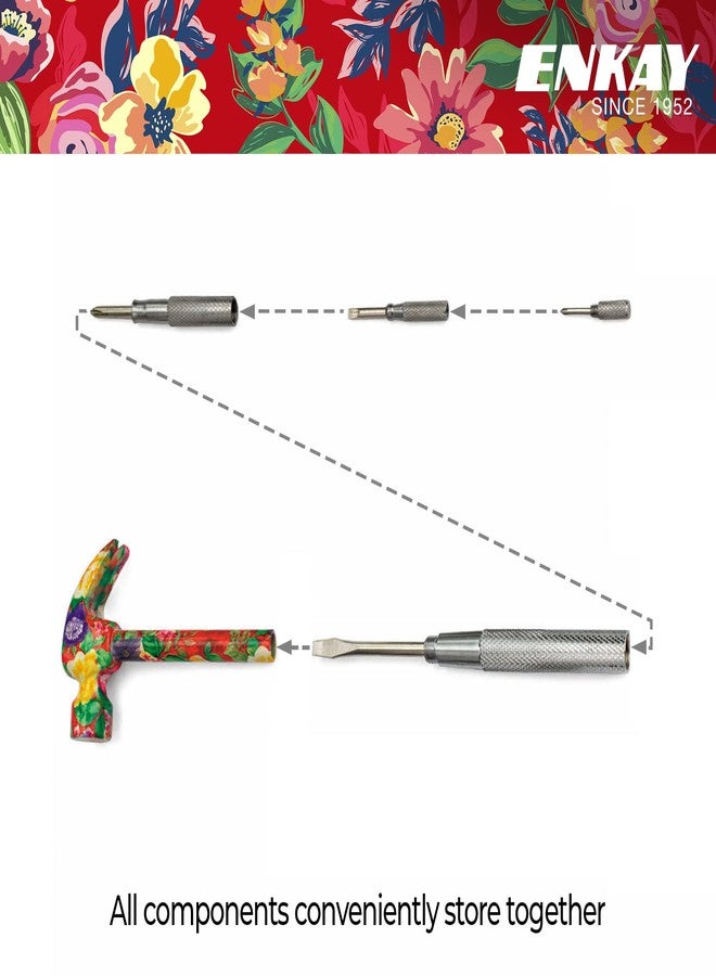 ENKAY - 6 in 1 Flower Hammer & Screwdriver, Multifunction Hammer Tool with Floral Print (Pattern 6) - Image 3