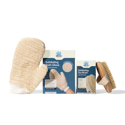 Bloom by Boldcare Bloom Dry Brushing Combo | 1 Oval Brush + 1 Bath Glove | For Skin Exfoliation | Manages Ingrown Hair, Strawberry Skin & Cellulite Appearance | Lymphatic Drainage & Body Massage - Image 1