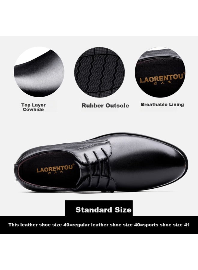 Laorentou Leather Shoes For Men, Business Formal Shoes, Spring British Style Men's Shoes, Breathable Wedding Genuine Leather Derby Shoes, La222 Black Size 41