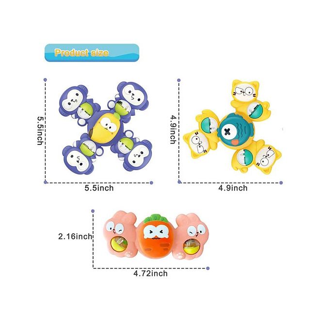 UKR Spinner Set Suction Cup Baby Rattle, Strong Suction, Educational Fun, Versatile Use, 0 Month+, Multicolor - 3 Pieces - Image 4