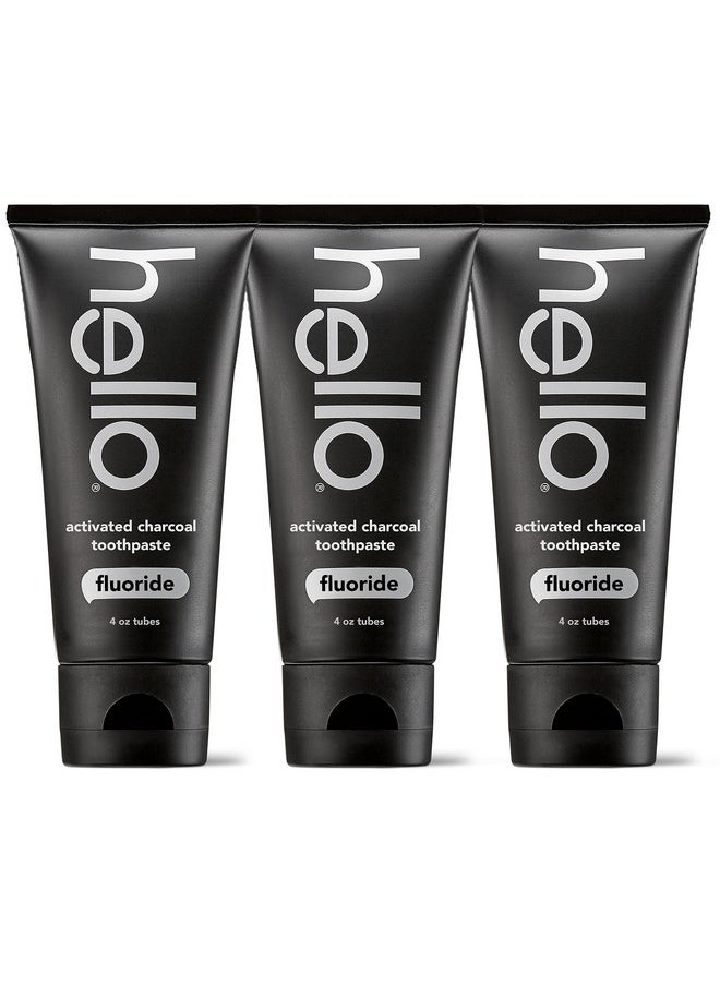Hello Hello Activated Charcoal Toothpaste, Fluoride Toothpaste with Activated Charcoal, Teeth Whitening Toothpaste with Fresh Mint and Coconut Oil, No SLS, Vegan, Gluten Free, 3 Pack, 4 OZ Tubes  - Image 1