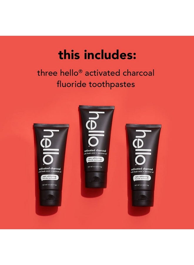 Hello Hello Activated Charcoal Toothpaste, Fluoride Toothpaste with Activated Charcoal, Teeth Whitening Toothpaste with Fresh Mint and Coconut Oil, No SLS, Vegan, Gluten Free, 3 Pack, 4 OZ Tubes  - Image 3
