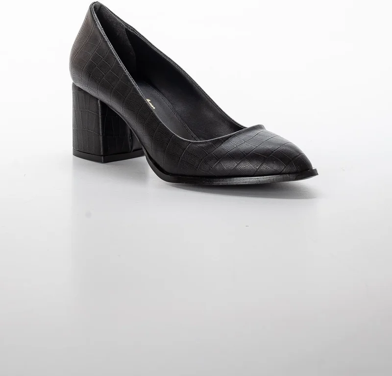 Dilimler Ayakkabı Slices Shoes Large Size Crocodile Skin Black Women's Heeled Shoes