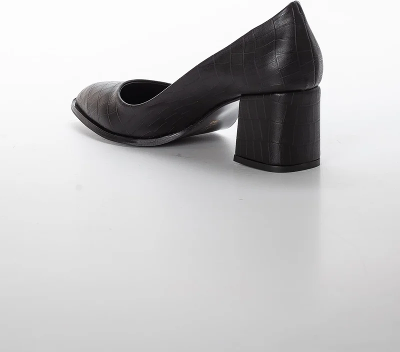 Dilimler Ayakkabı Slices Shoes Large Size Crocodile Skin Black Women's Heeled Shoes