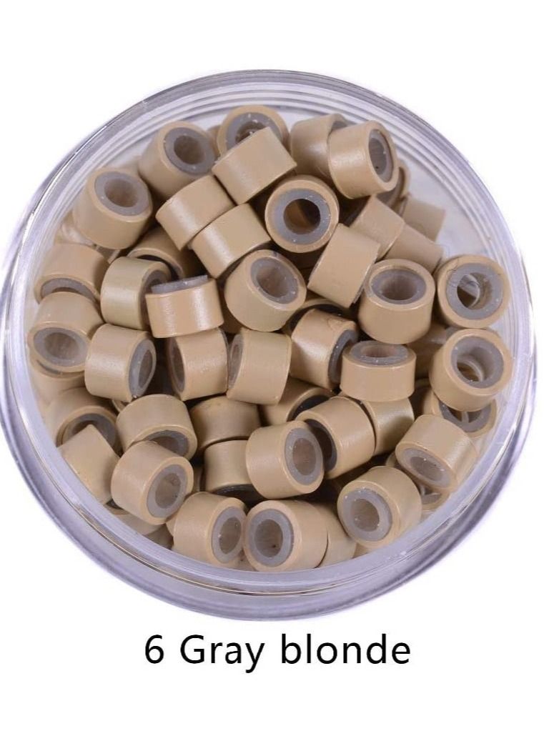 إستيل وصلات صغيرة مبطنة بالسيليكون وصلات خرز وصلات شعر وصلات شعر 5.0x3.0x3.0 ملم خرز شعر أشقر رمادي - Image 1