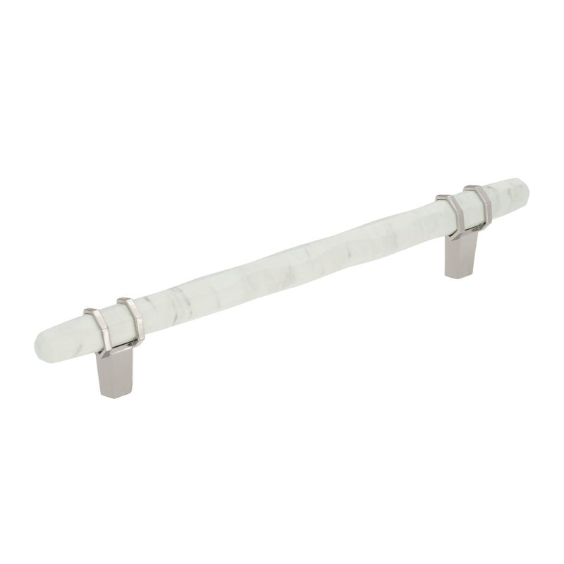 Amerock Cabinet Pull Marble WhitePolished Nickel 6516 inch 160 mm Center to Center Carrione 1 Pack Drawer Pull Drawer Handle Cabinet Hardware - Image 2