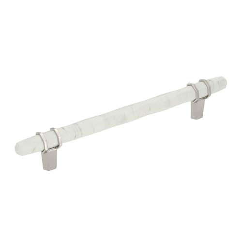 Amerock Cabinet Pull Marble WhitePolished Nickel 6516 inch 160 mm Center to Center Carrione 1 Pack Drawer Pull Drawer Handle Cabinet Hardware - Image 1