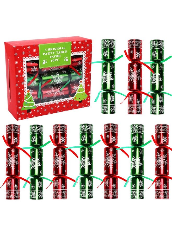 Lumiparty 10 Pack 10" Christmas Non-Snap Party Table Favors, Luxurious Golden Snowflake Design Party Table Favors with Party Hat, Joke & Xmas Gift for Kids Christmas Parties Dinners and Holidays(Red+Green) - Image 1