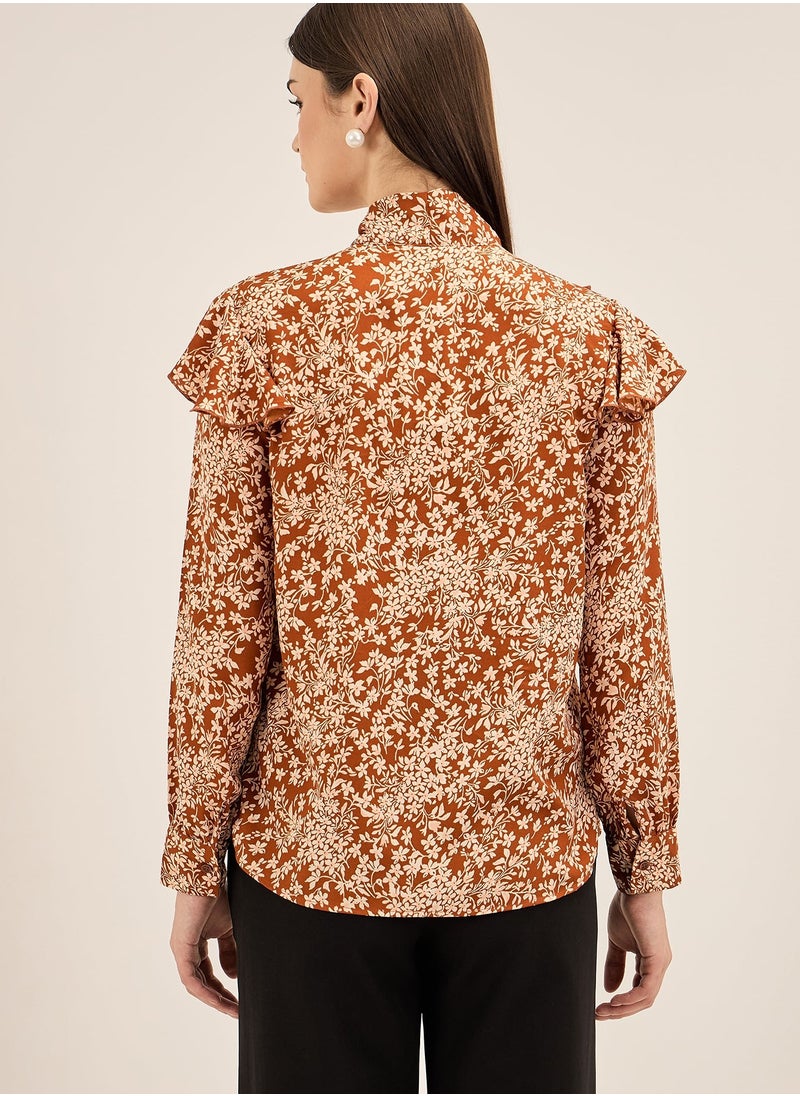Salt Attire Women's Vibrant Multi-Color Floral Pattern Top with Stylish Tie-Up Neckline, Full Length Cuffed Sleeves, Ruffle Detail, and Side Slits Perfect for Effortless Summer Chic  - Image 5