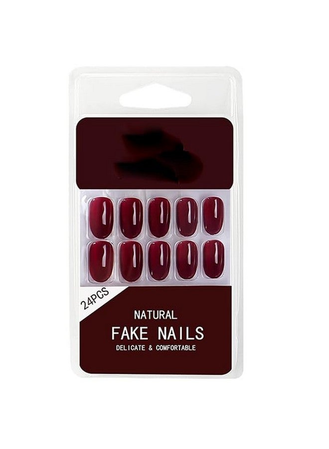 KIRA Artifical Fake Nails With Buffer & Glue, Natural False Nails Delicate & Comfortable With Long-Lasting And Waterproof For Women - A17 (Maroon) (Pack Of 24) - Image 1