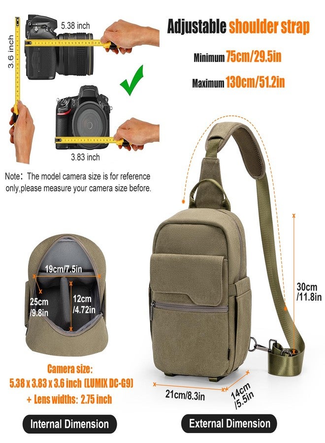 Cwatcun Camera Sling Bag Compact Large Camera Case, Waterproof Canvas Crossbody Camera Bag with Rain Cover, Travel Photography Bag for Canon Nikon Sony Fuji DSLR/SLR/Mirrorless Cameras, Lens, Green - Image 3
