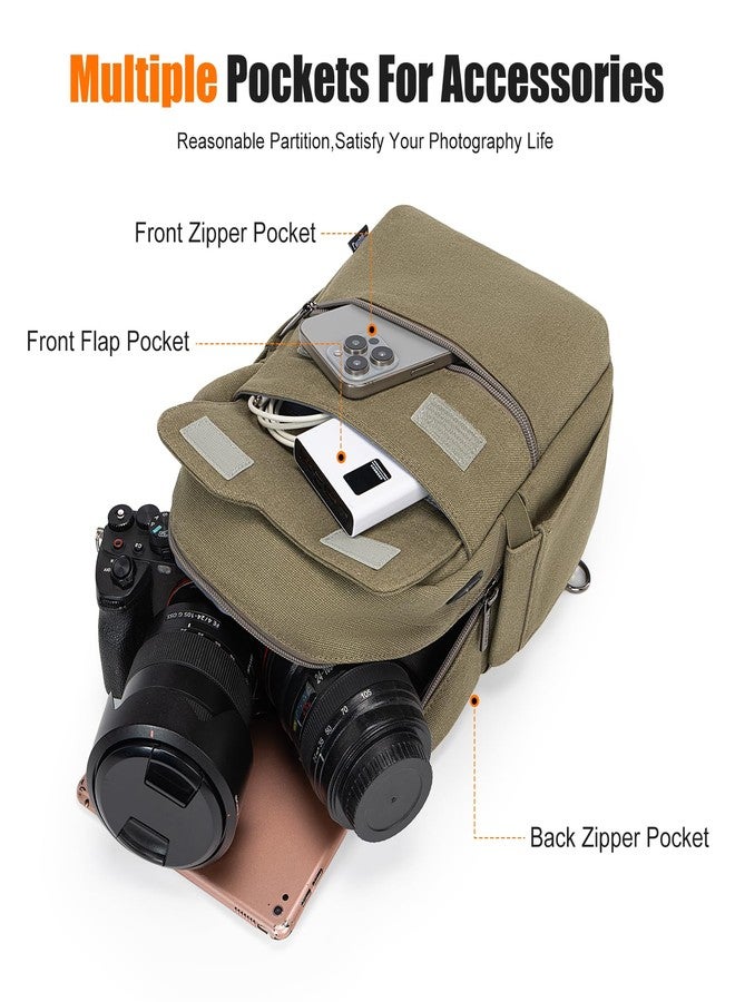 Cwatcun Camera Sling Bag Compact Large Camera Case, Waterproof Canvas Crossbody Camera Bag with Rain Cover, Travel Photography Bag for Canon Nikon Sony Fuji DSLR/SLR/Mirrorless Cameras, Lens, Green - Image 5