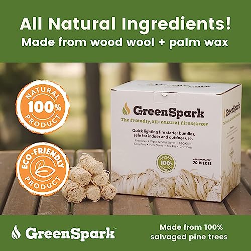 GreenSpark Natural All Weather Fire Starters 70 Pcs, Smoker, BBQ, Fireplace, Wooden and Pellet Stove, Fire Pit, Long Burn Firestarter, Waterproof, Pizza Oven, Grill, Charcoal Starter - Image 2