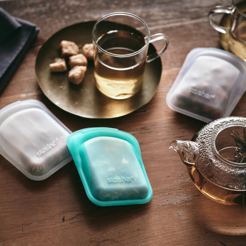 Stasher Premium Silicone Reusable Food Storage Pocket Bags, 2-Pack, Clear + Aqua, Multi-Use Food Storage Bags, Lunch Bag, Travel Containers, BPA Free, Leak-free, Dishwasher-Safe, Eco-friendly, 4 Oz - Image 2