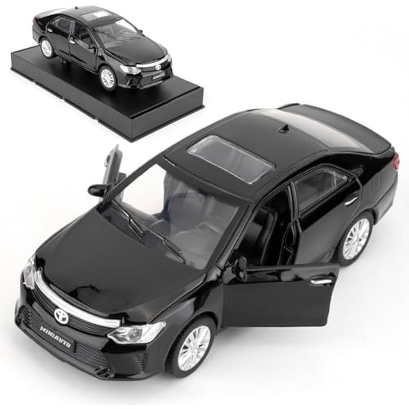 لعبة سيارة متوافقة مع نموذج سيارة كامري 1:32، سيارة قابلة للتجميع بالسحب للخلف مع أصوات واضواء للاطفال الاولاد والبنات والكبار، هدية سوداء - Image 1