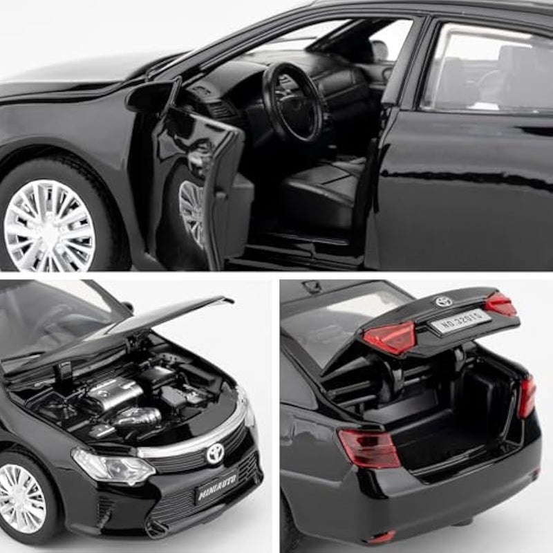 لعبة سيارة متوافقة مع نموذج سيارة كامري 1:32، سيارة قابلة للتجميع بالسحب للخلف مع أصوات واضواء للاطفال الاولاد والبنات والكبار، هدية سوداء - Image 4