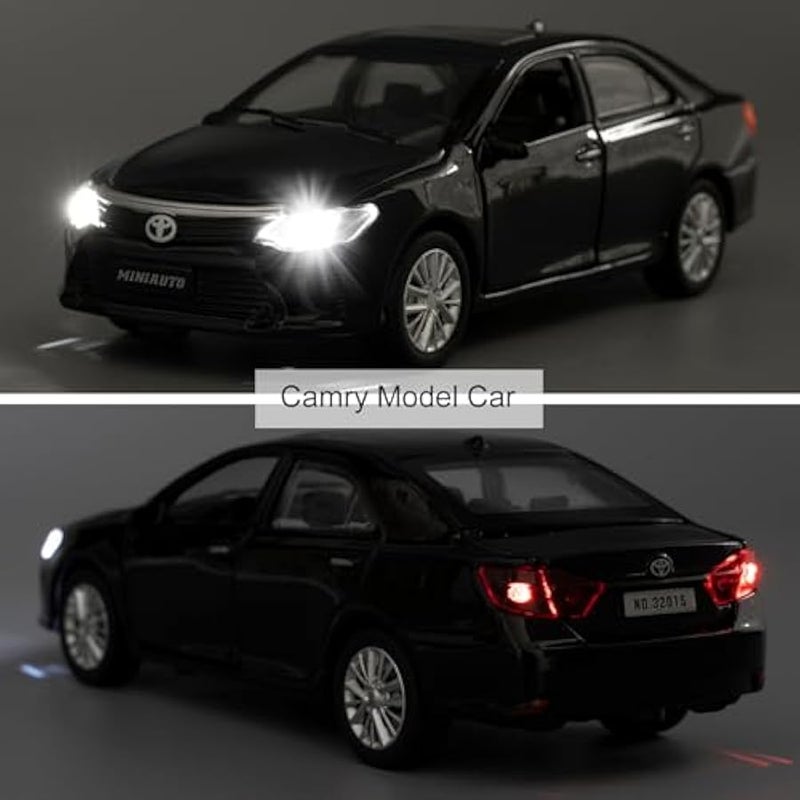 لعبة سيارة متوافقة مع نموذج سيارة كامري 1:32، سيارة قابلة للتجميع بالسحب للخلف مع أصوات واضواء للاطفال الاولاد والبنات والكبار، هدية سوداء - Image 5
