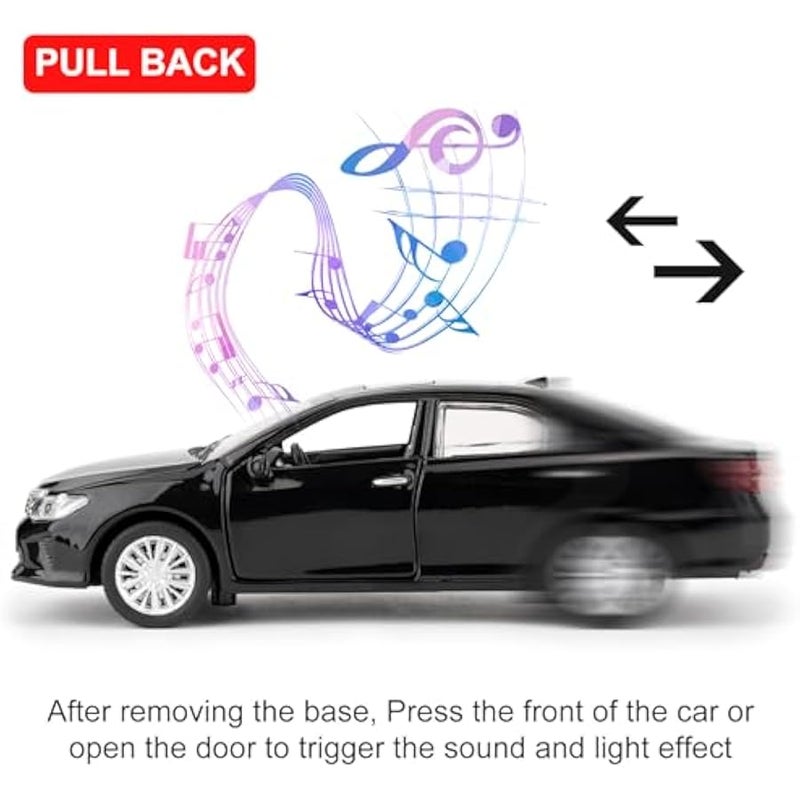 لعبة سيارة متوافقة مع نموذج سيارة كامري 1:32، سيارة قابلة للتجميع بالسحب للخلف مع أصوات واضواء للاطفال الاولاد والبنات والكبار، هدية سوداء - Image 3