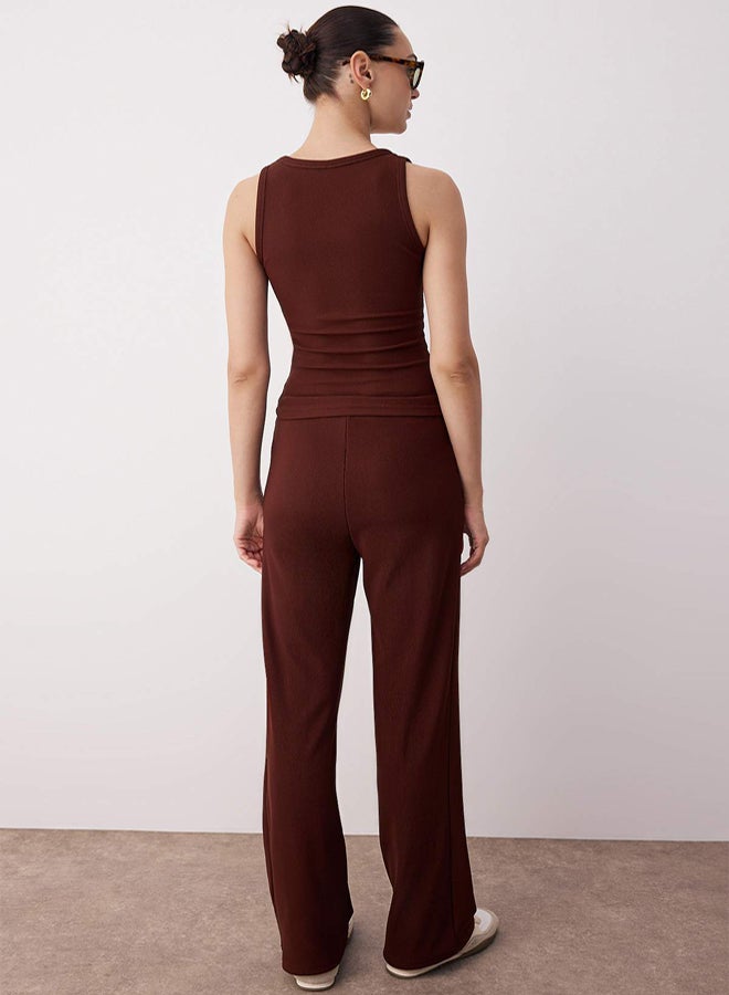 trendyol Brown Sleeveless Body Fitting Stretchy Top Elastic Waist Lace-Up Bottom Knitted Bottom -Top Set - Image 4