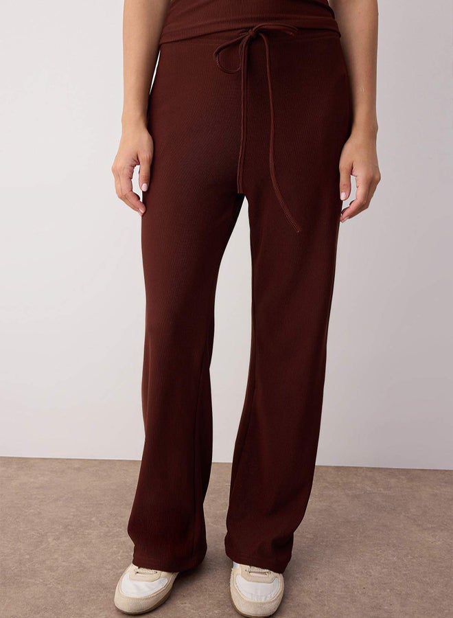 trendyol Brown Sleeveless Body Fitting Stretchy Top Elastic Waist Lace-Up Bottom Knitted Bottom -Top Set - Image 2