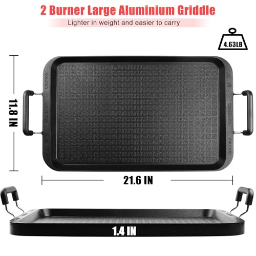 Vayepro Stove Top Griddle, 22 Inch 2 Burner Large Grill Pan for Stove Top, Non-Stick Aluminum with Handles, Indoor Outdoor Cooking/Camping - Image 2