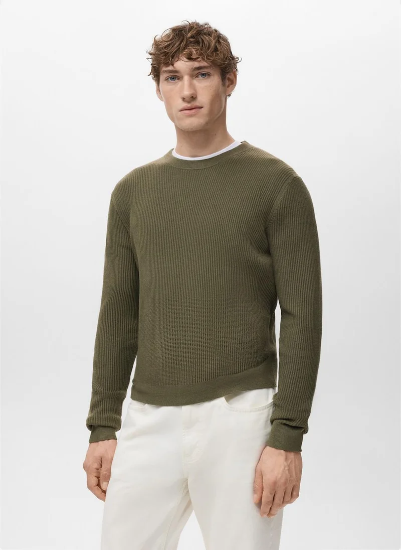 Mango Man Fine rib-knit cotton sweater