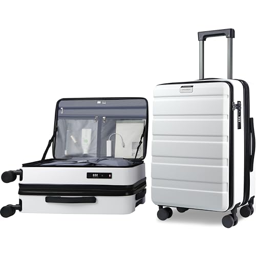 KROSER Carry On Luggage with Spinner Wheels & Built-in TSA Lock, Expandable Top Loading Hard Shell Suitcase Large Capacity Durable Rolling Luggage with USB Port, Carry-On 20-Inch, White - Image 1