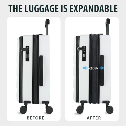 KROSER Carry On Luggage with Spinner Wheels & Built-in TSA Lock, Expandable Top Loading Hard Shell Suitcase Large Capacity Durable Rolling Luggage with USB Port, Carry-On 20-Inch, White - Image 5