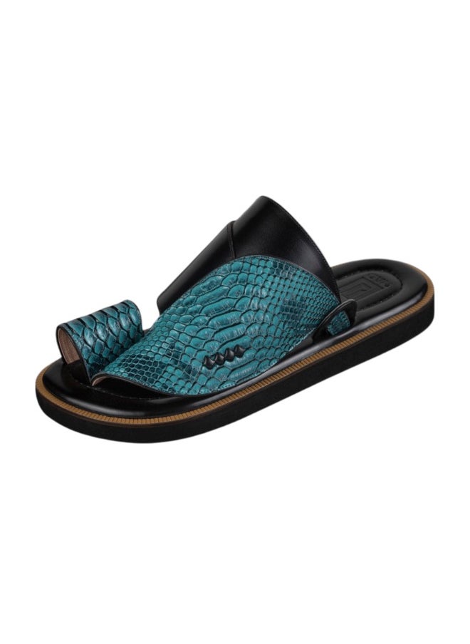 NAD Arabic sandals with a black and turquoise ostrich leg pattern  - Image 1