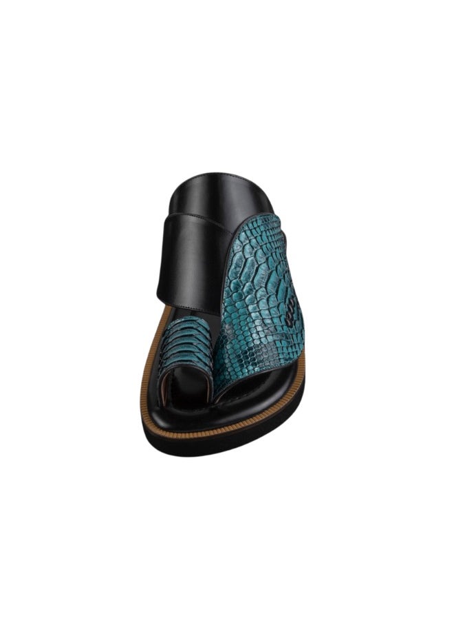 NAD Arabic sandals with a black and turquoise ostrich leg pattern  - Image 3