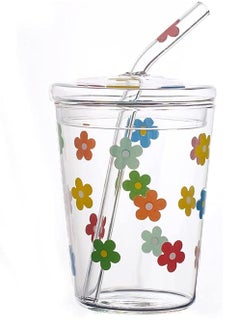 KASTWAVE Glass Water Cup Milk Cup with Straw and Lids Reusable Double-Wall Coffee Cup Heat Resisting Clear Milkshake Cup for Juice Milk Hot Cold Water Tea Matcha 300ml Travel Cup (Colorful Stars)  - Image 1