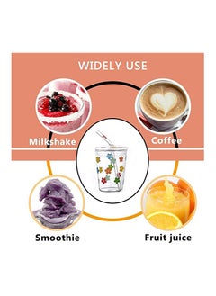 KASTWAVE Glass Water Cup Milk Cup with Straw and Lids Reusable Double-Wall Coffee Cup Heat Resisting Clear Milkshake Cup for Juice Milk Hot Cold Water Tea Matcha 300ml Travel Cup (Colorful Stars)  - Image 4