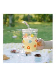 KASTWAVE Glass Water Cup Milk Cup with Straw and Lids Reusable Double-Wall Coffee Cup Heat Resisting Clear Milkshake Cup for Juice Milk Hot Cold Water Tea Matcha 300ml Travel Cup (Colorful Stars)  - Image 2