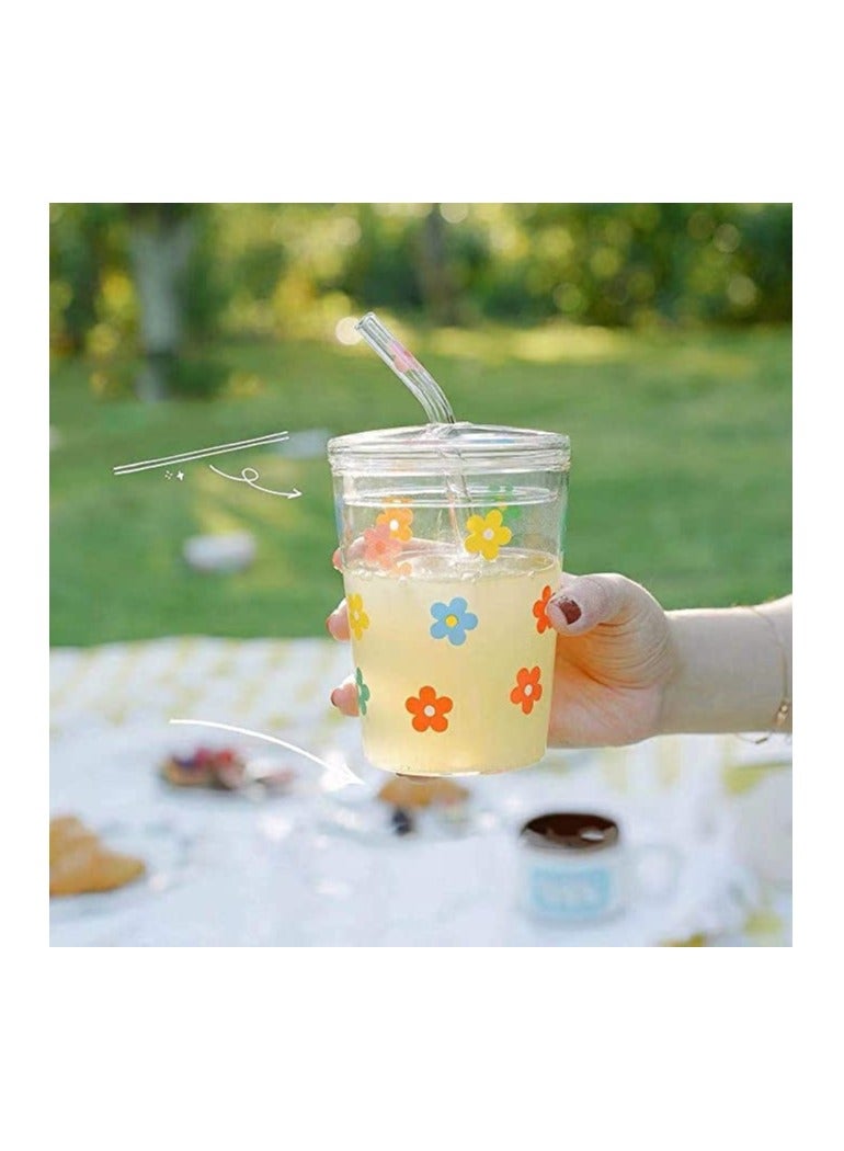KASTWAVE Glass Water Cup Milk Cup with Straw and Lids Reusable Double-Wall Coffee Cup Heat Resisting Clear Milkshake Cup for Juice Milk Hot Cold Water Tea Matcha 300ml Travel Cup (Colorful Stars) - Image 2