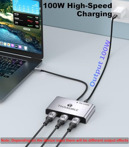 THANDBLE USB C to 3 HDMI Adapter with 100W PD Charging, Triple 4K60Hz Monitor Extender for Dell/Surface Pro/HP, HDMI Splitter Extended Display Hub, Plug & Play Laptop Multi-Screen Adapter - Image 5