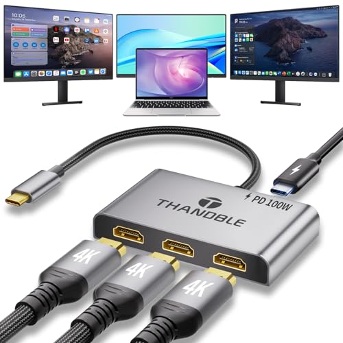 THANDBLE USB C to 3 HDMI Adapter with 100W PD Charging, Triple 4K60Hz Monitor Extender for Dell/Surface Pro/HP, HDMI Splitter Extended Display Hub, Plug & Play Laptop Multi-Screen Adapter - Image 1