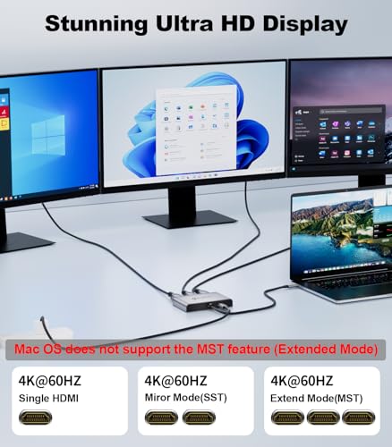 THANDBLE USB C to 3 HDMI Adapter with 100W PD Charging, Triple 4K60Hz Monitor Extender for Dell/Surface Pro/HP, HDMI Splitter Extended Display Hub, Plug & Play Laptop Multi-Screen Adapter - Image 4