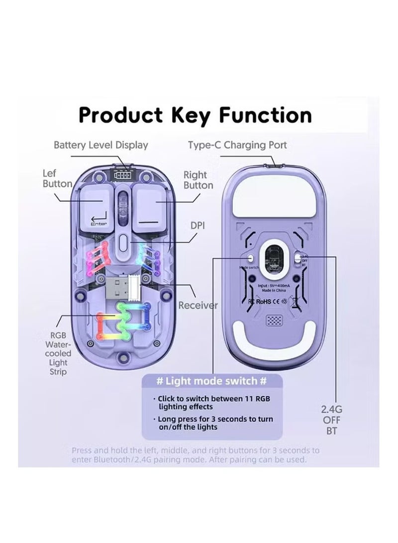 Forev XWD-118 Transparent Dual-Mode Wireless RGB Mouse – Yellow – 2.4GHz & Bluetooth, 1600 DPI, Type-C Rechargeable, 4 Buttons, Ergonomic Design – Stylish See-Through Body - Image 2