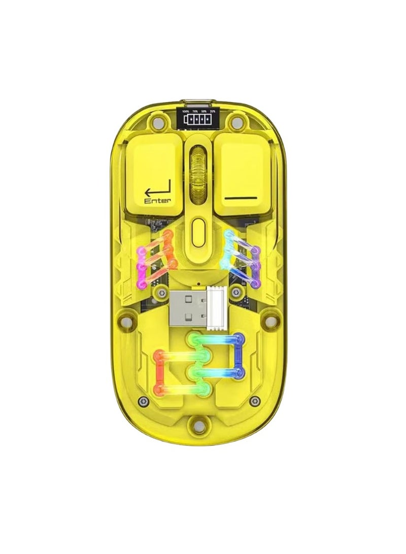 Forev XWD-118 Transparent Dual-Mode Wireless RGB Mouse – Yellow – 2.4GHz & Bluetooth, 1600 DPI, Type-C Rechargeable, 4 Buttons, Ergonomic Design – Stylish See-Through Body - Image 1