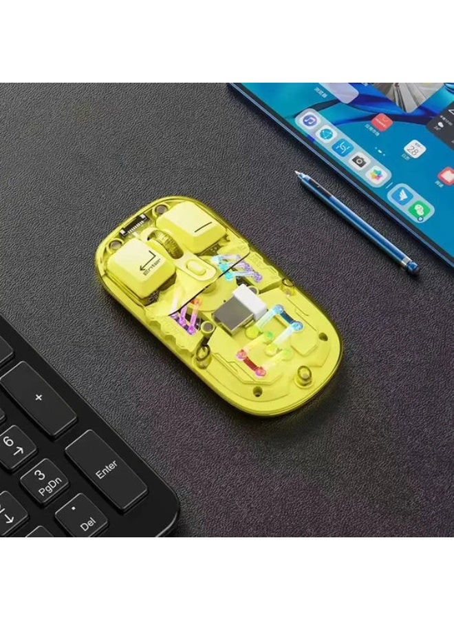 Forev XWD-118 Transparent Dual-Mode Wireless RGB Mouse – Yellow – 2.4GHz & Bluetooth, 1600 DPI, Type-C Rechargeable, 4 Buttons, Ergonomic Design – Stylish See-Through Body - Image 3