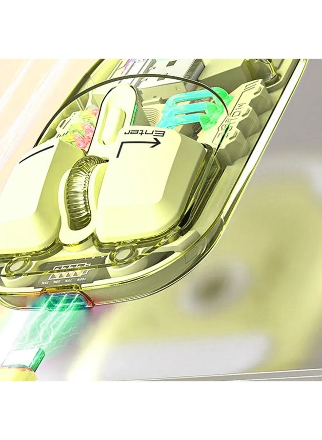 Forev XWD-118 Transparent Dual-Mode Wireless RGB Mouse – Yellow – 2.4GHz & Bluetooth, 1600 DPI, Type-C Rechargeable, 4 Buttons, Ergonomic Design – Stylish See-Through Body - Image 4