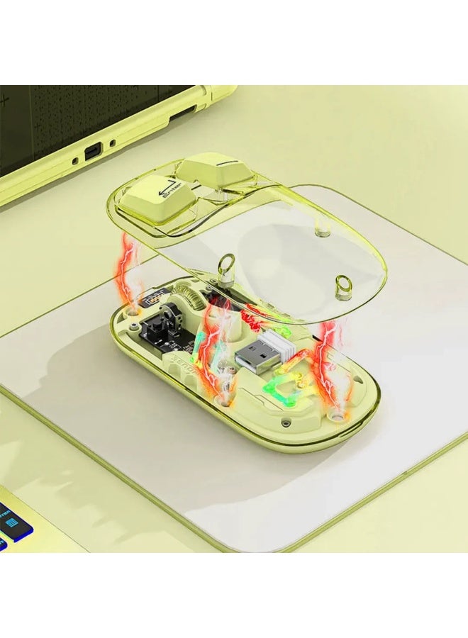 Forev XWD-118 Transparent Dual-Mode Wireless RGB Mouse – Yellow – 2.4GHz & Bluetooth, 1600 DPI, Type-C Rechargeable, 4 Buttons, Ergonomic Design – Stylish See-Through Body - Image 5