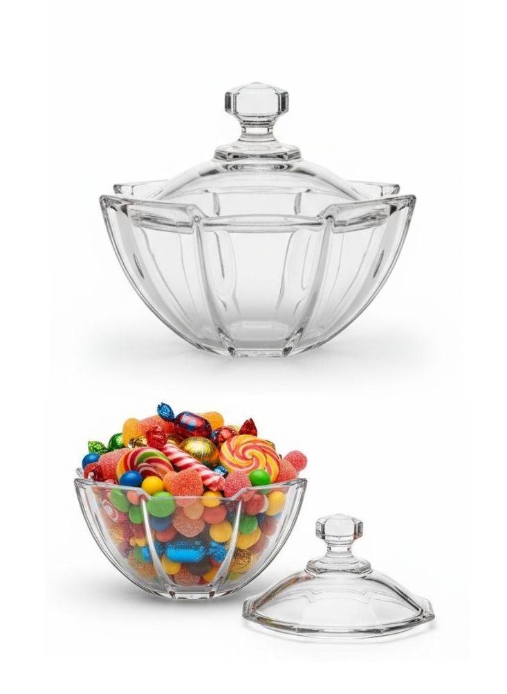 بريميم جرة حلوى تركية مزخرفة – وعاء زجاجي شفاف بغطاء لتقديم الحلويات والوجبات الخفيفة - Image 1