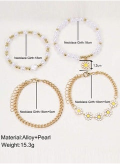 YUCCA 4pcs Flower Pearl Bracelet Set, Bohemian Style Sunflower Gold Beads Hand Jewelry Creative Beach Design Include  - Image 3