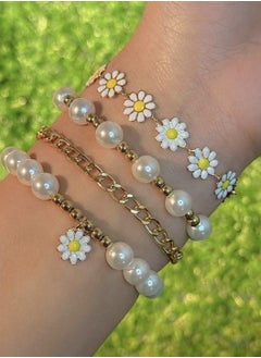 YUCCA 4pcs Flower Pearl Bracelet Set, Bohemian Style Sunflower Gold Beads Hand Jewelry Creative Beach Design Include  - Image 4
