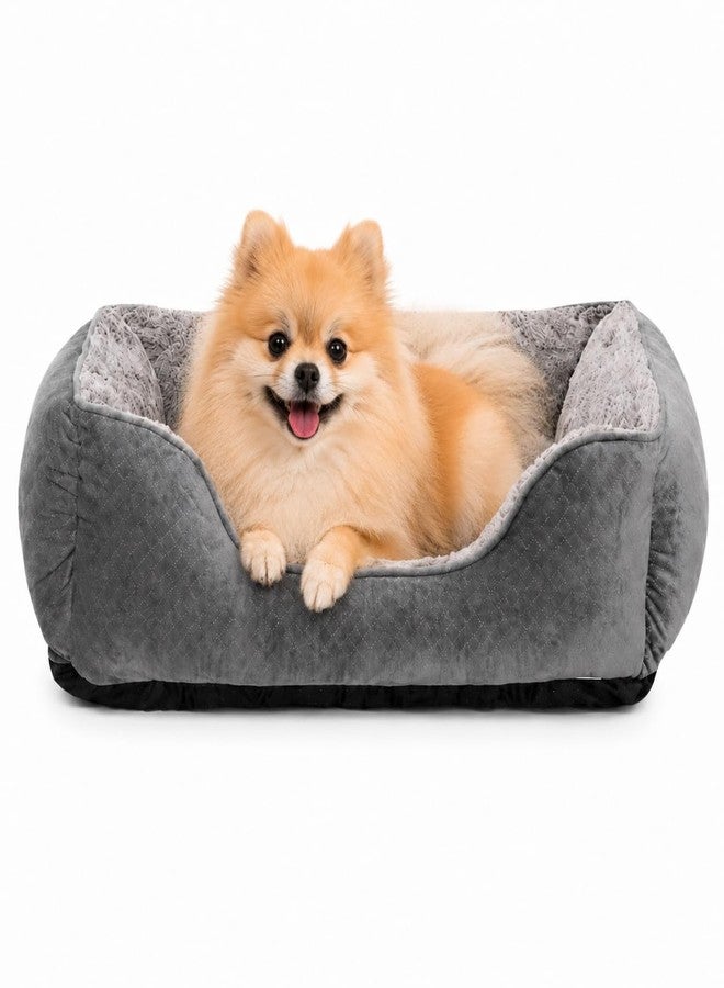 Oveppy Dog Bed for Small Dogs Washable, Super Soft Durable Cat Bed, Warming Soft Calming Puppy Bed Pet Bed with Anti-Slip Bottom, Grey, 20 x 19 x 6inch - Image 1