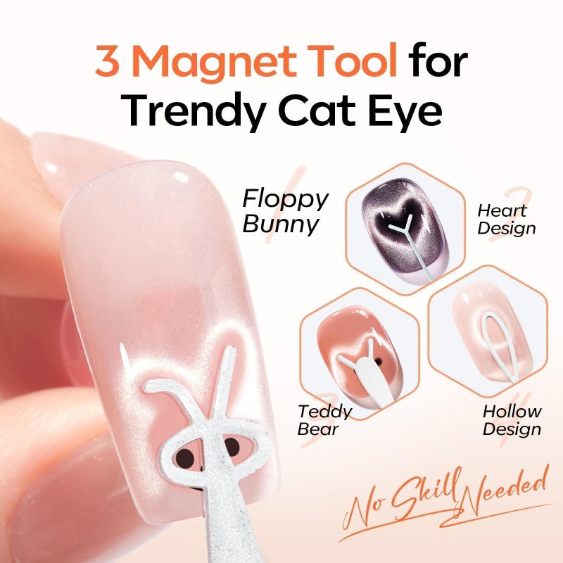modelones French Cat Eye Magnet Set, Scissor-Shaped Nail Magnet Tool, 2 IN One Cateye Nail Magnet for French Effect, Hole&Bunny-Shaped&Heart Magnet for Cat Eye Gel Polish DIY Easter's Nail Salon - Image 2