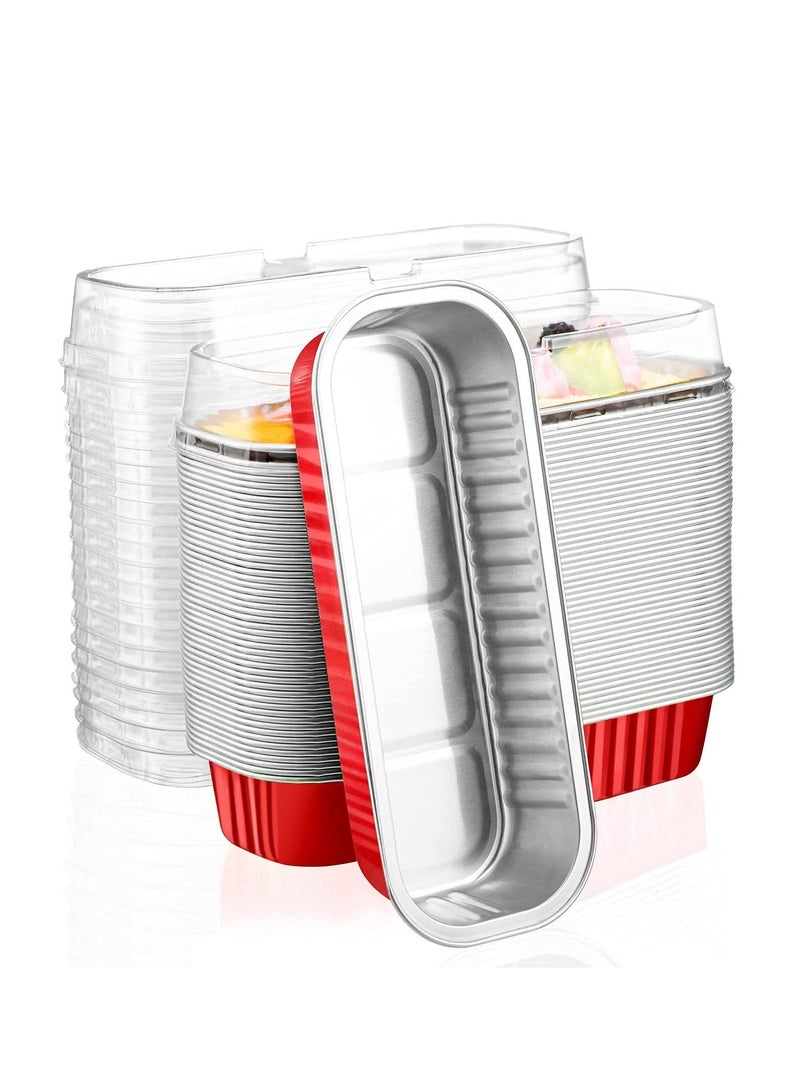 Excefore Aluminum Foil Bread Pans,50pcs 6.8oz Disposable Aluminum Foil Mini Loaf Baking Pans with Lids，Small Bread Tins, Aluminum Baking Cups Ramekins, Dessert Bakeware Pans Containers (Red) - Image 1