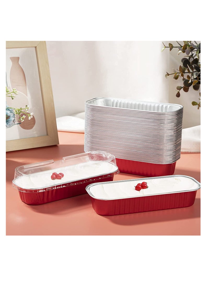 Excefore Aluminum Foil Bread Pans,50pcs 6.8oz Disposable Aluminum Foil Mini Loaf Baking Pans with Lids，Small Bread Tins, Aluminum Baking Cups Ramekins, Dessert Bakeware Pans Containers (Red) - Image 5
